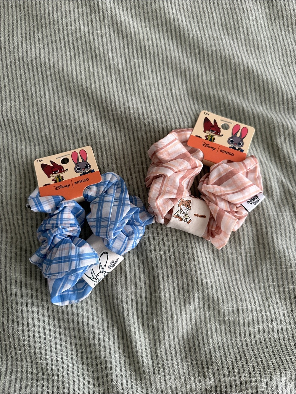 Disney x Miniso Plaid Scrunchies - Blue and Pink (2-Pack)